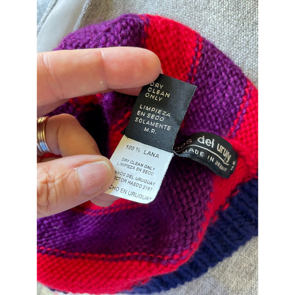 Manos Del Uruguay Wool Scarf Hat Striped Pink Purple Blue - Picture 6 of 7